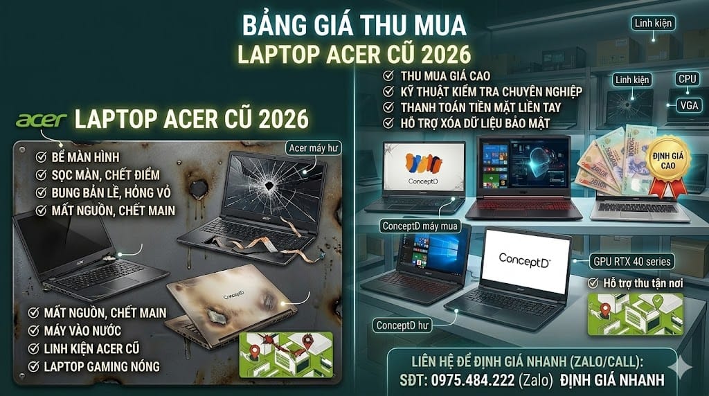 Nhận Thu Mua Xác Laptop Acer Cũ, Bể Màn Hình, Hỏng Main Giá Cao 2026 Tại Thumuadocutop1.Com Nhận Thu Mua Xác Laptop Acer Cũ, Bể Màn Hình, Hỏng Main Giá Cao 2026 Tại Thumuadocutop1.Com