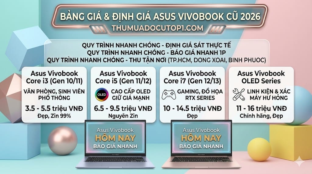 Bảng Giá Thu Mua Laptop Asus Vivobook Cũ Giá Cao 2026 Bảng Giá Thu Mua Laptop Asus Vivobook Cũ Giá Cao 2026