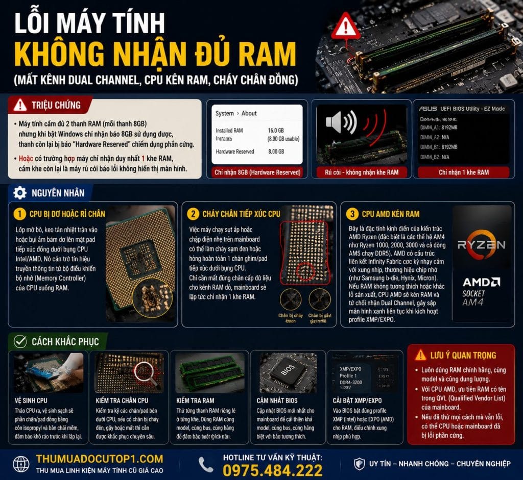 Lỗi Máy Tính Không Nhận Đủ Ram (Mất Kênh Dual Channel, Cpu Kén Ram, Cháy Chân Đồng