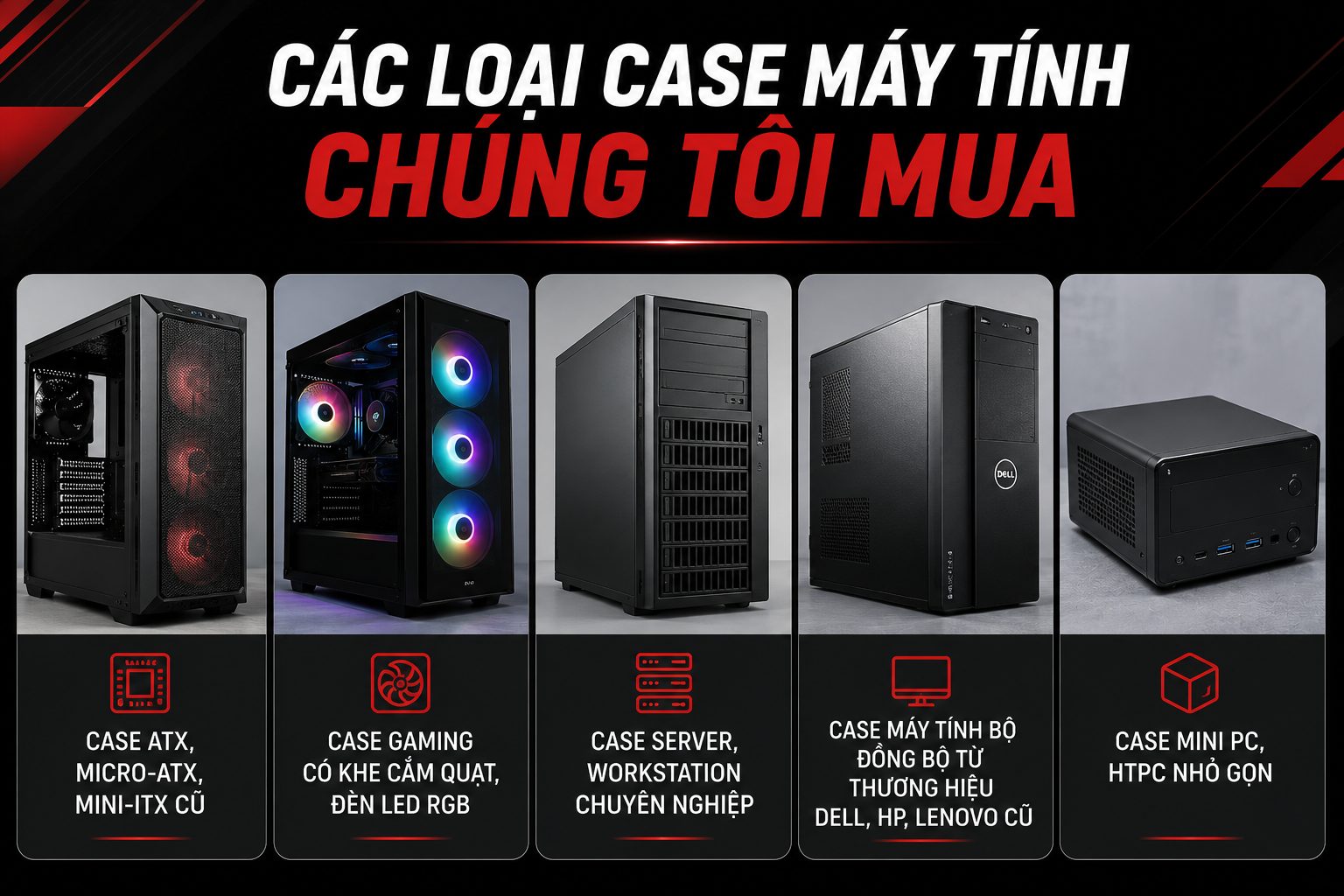 Các Loại Case Máy Tính Chúng Tôi Mua: Atx, Micro-Atx, Mini-Itx, Gaming Rgb, Server, Bộ Đồng Bộ Dell/Hp/Lenovo, Mini Pc Htpc | Thu Mua Case Nguồn Cũ Tp.hcm | Thumuadocutop1.Com | 0975 484 222