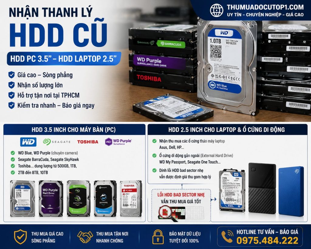 Dịch Vụ Thanh Lý Hdd Cũ, Thu Mua Ổ Cứng Cũ Pc Và Laptop Tận Nơi Tại Tp.hcm. Chúng Tôi Nhận Gom Cả Ổ Dính Lỗi Hdd Bad Sector Nhẹ Với Giá Hợp Lý. Hotline/Zalo: 0975.484.222.
