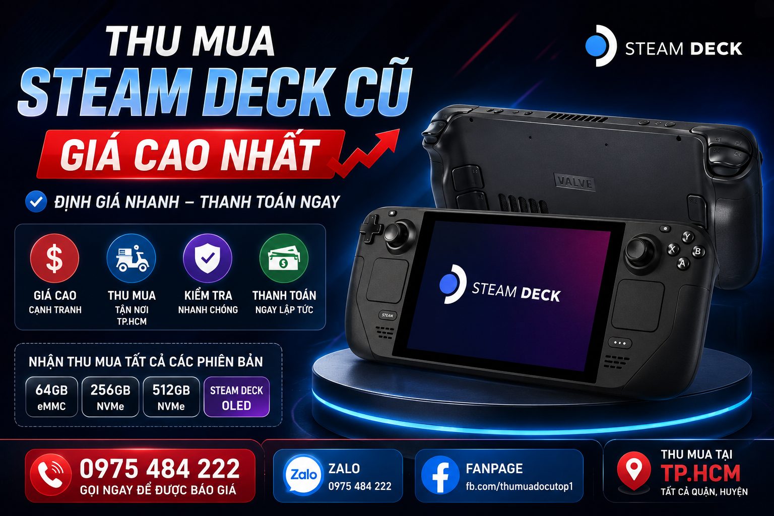 Thu Mua Steam Deck Cũ Giá Cao Thu Mua Steam Deck Cũ Giá Cao Tại Tp.hcm – Steam Deck Oled, 64Gb, 256Gb, 512Gb