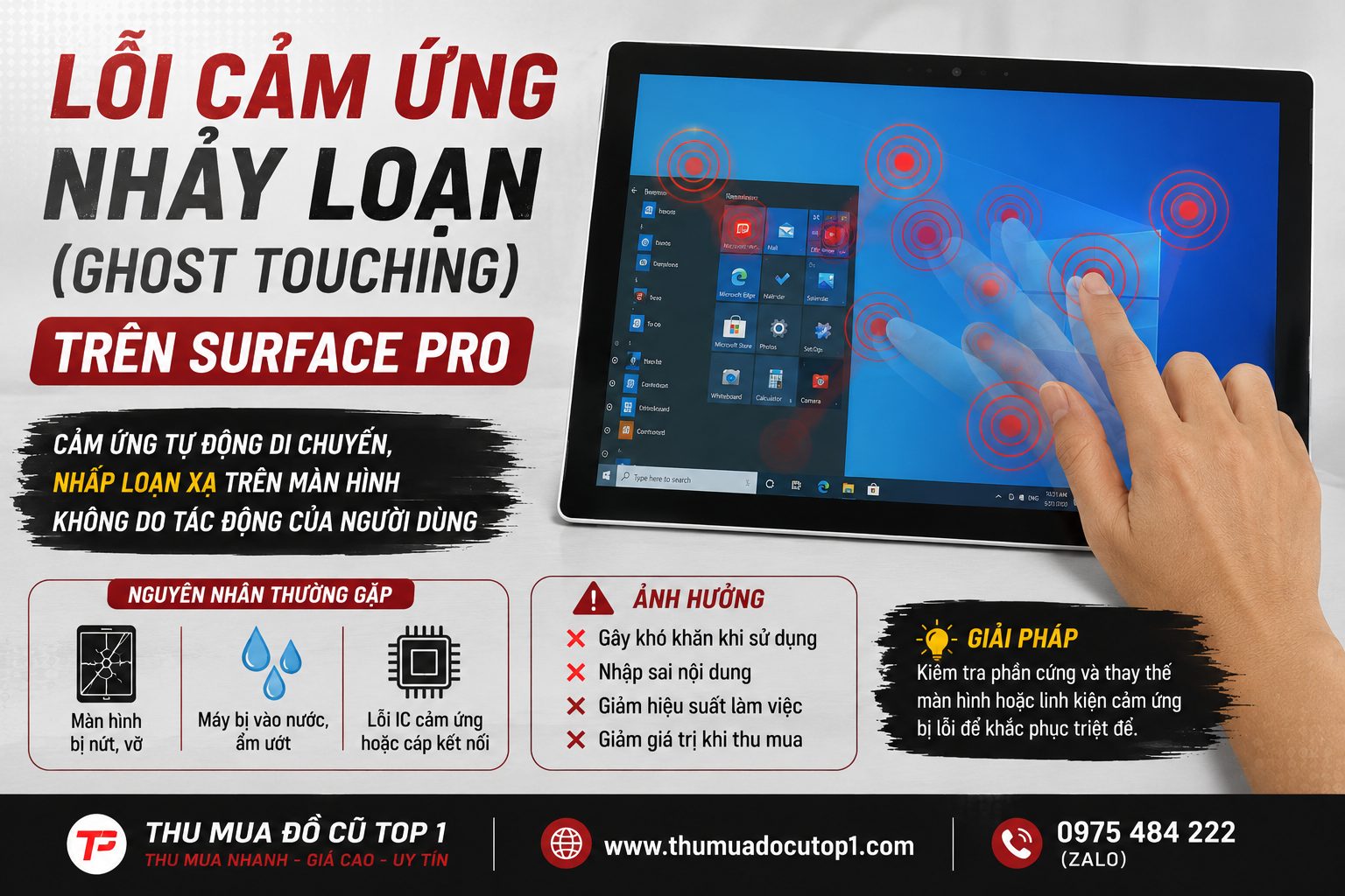 Hình Ảnh Minh Họa Lỗi Cảm Ứng Nhảy Loạn Ghost Touching Trên Microsoft Surface Pro. Đây Là Lỗi Thường Gặp Khiến Màn Hình Tự Thao Tác Mà Không Có Tác Động Từ Người Dùng, Ảnh Hưởng Trải Nghiệm Và Làm Giảm Giá Thu Mua Surface Cũ. Lỗi Cảm Ứng Nhảy Loạn Ghost Touching Trên Surface Pro Cũ Làm Giảm Giá Thu Mua